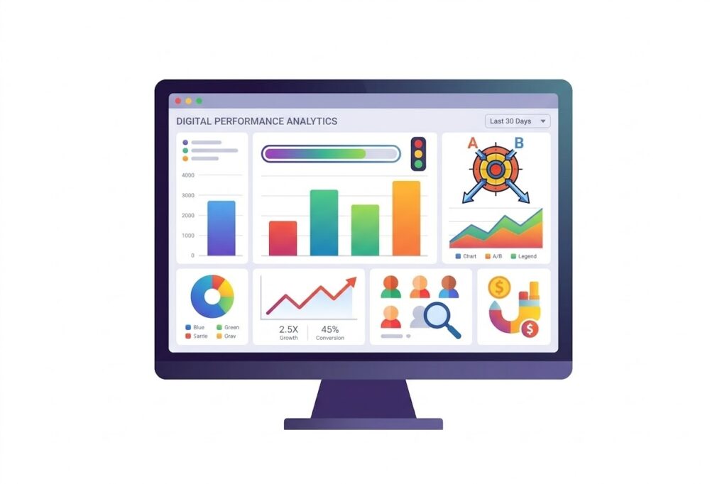 Digital marketing performance analytics dashboardOnline campaign analytics for marketing optimizationData driven marketing performance tracking