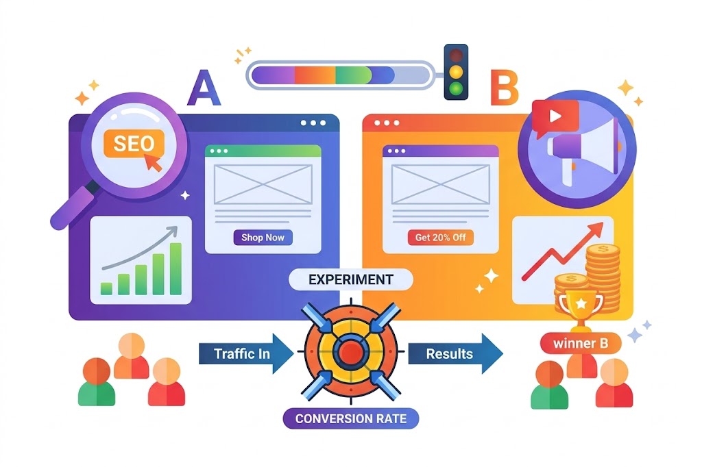A B testing strategy for PPC advertising campaignsConversion rate optimization using split testingDigital marketing experiment for ad performance improvement